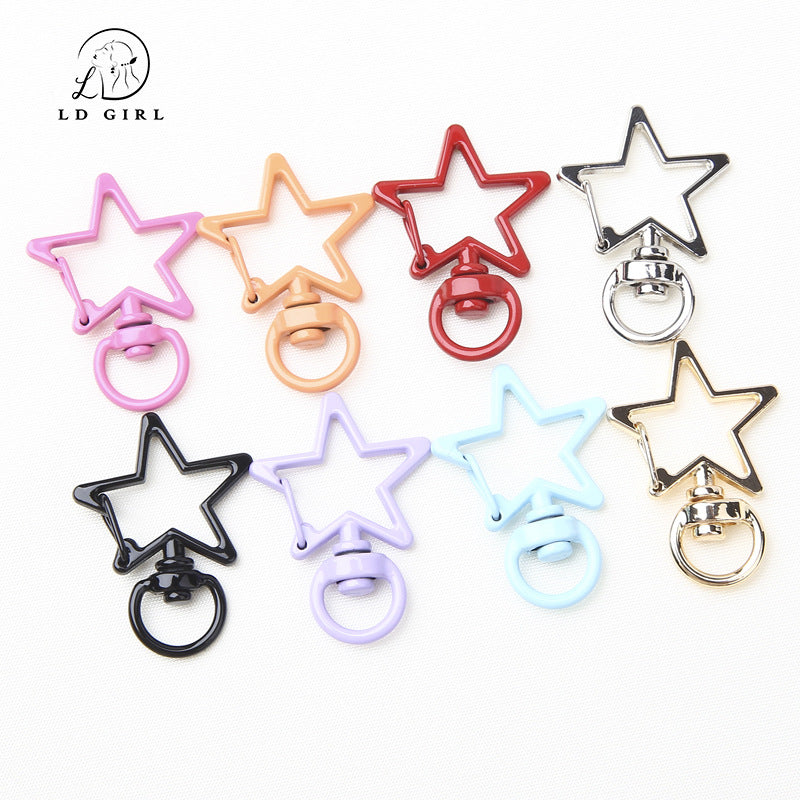 A pentagram spring buckle, colored alloy paint, keychain, DIY material