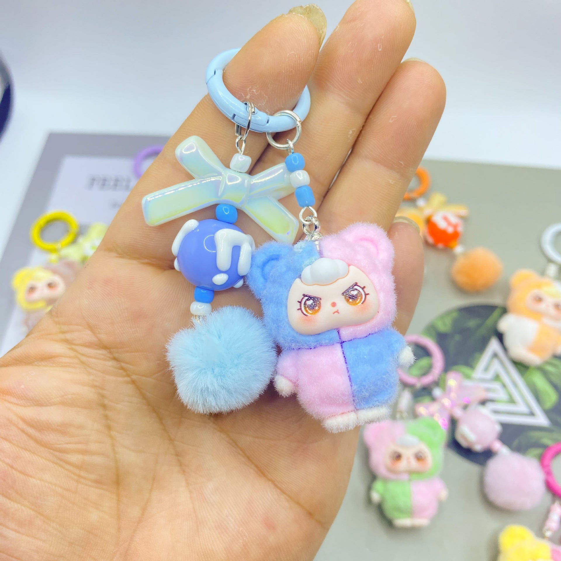 Flocking color matching, keychain pendant.