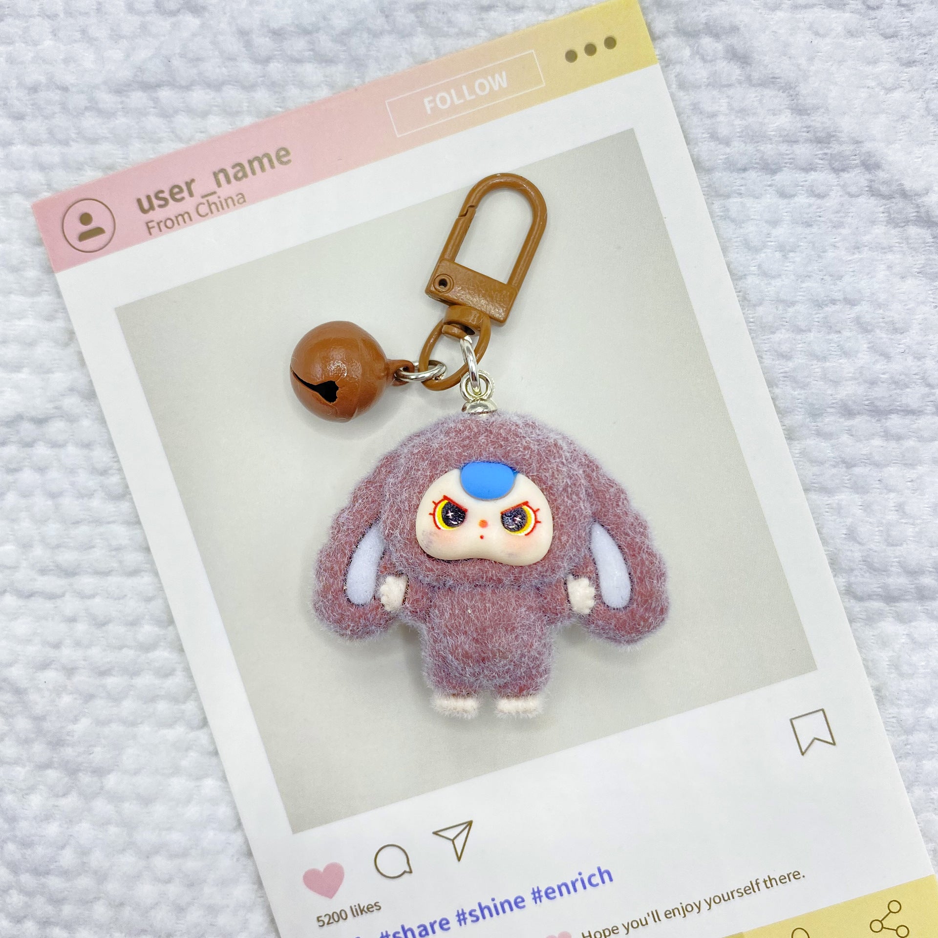 Three-dimensional flocking lop-eared rabbit, keychain pendant schoolbag