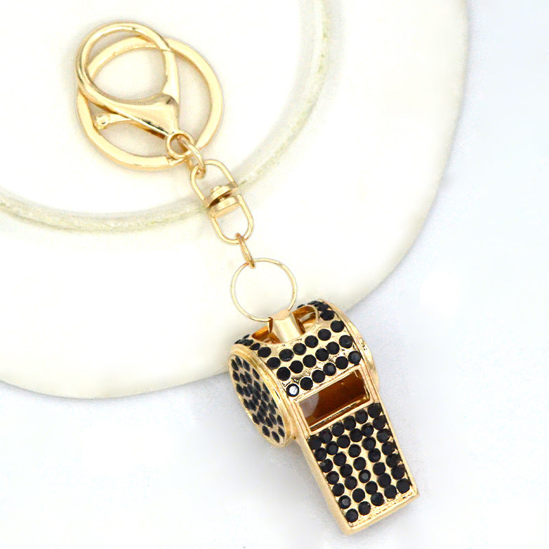 Exquisite Diamond double-layer whistle, keychain, metal crystal whistle, car pendant, keyring