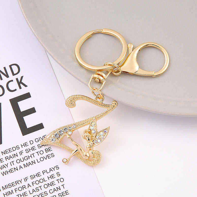 Alloy diamond English letters, key chain, little angel car key pendant