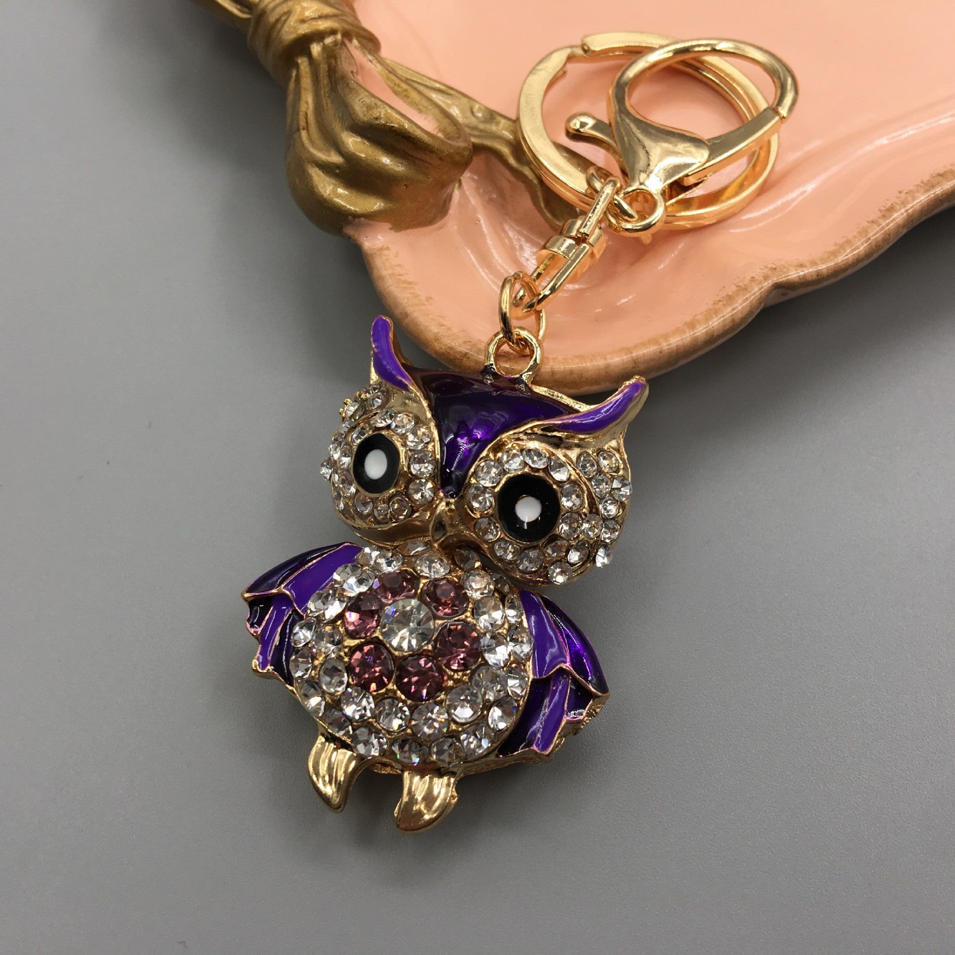 26-Color, Cartoon Owl with Diamonds, Metal Keychain