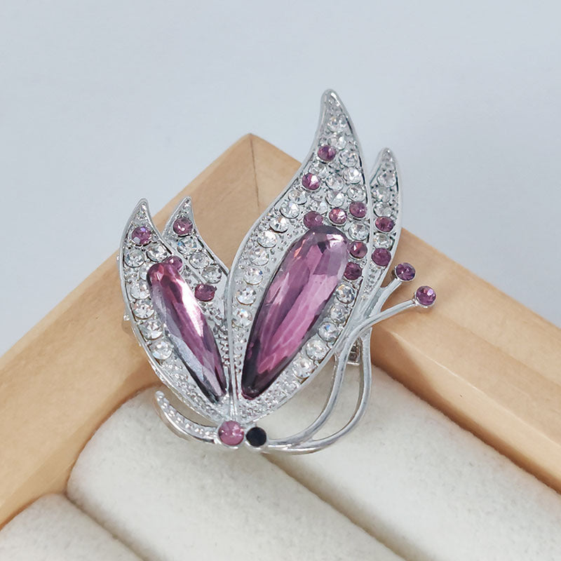 29-Type Hand Painted Enamel Sparkling Diamond Vintage Animal Brooch, Pink Flower Fashion Brooch