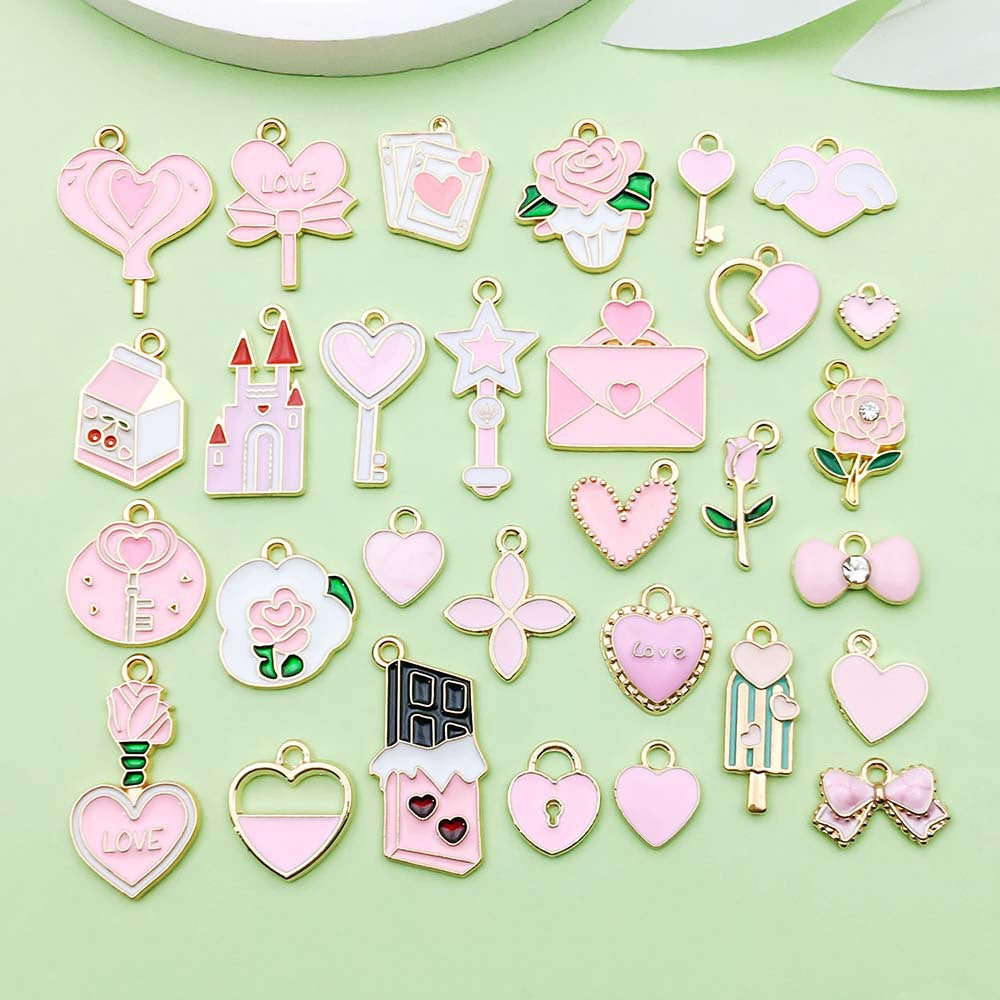 Pink gold plated enamel charm
