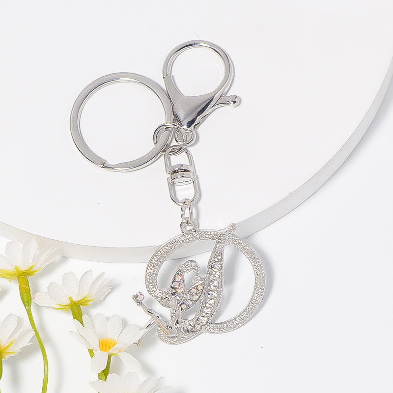 Alloy diamond English letters, key chain, little angel car key pendant