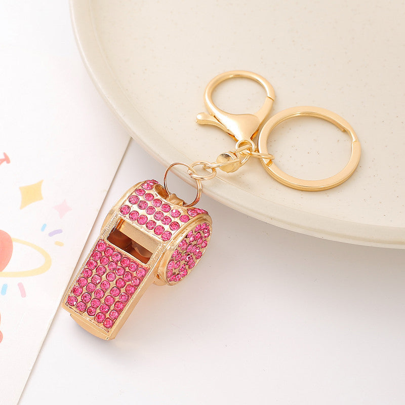 Exquisite Diamond double-layer whistle, keychain, metal crystal whistle, car pendant, keyring