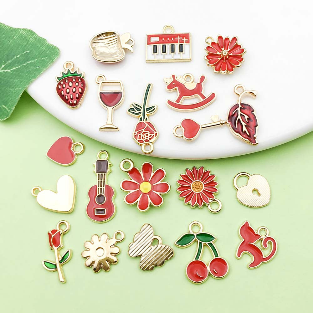 NO.9 Mixed 20 red gold plated enamel charm metal, alloy