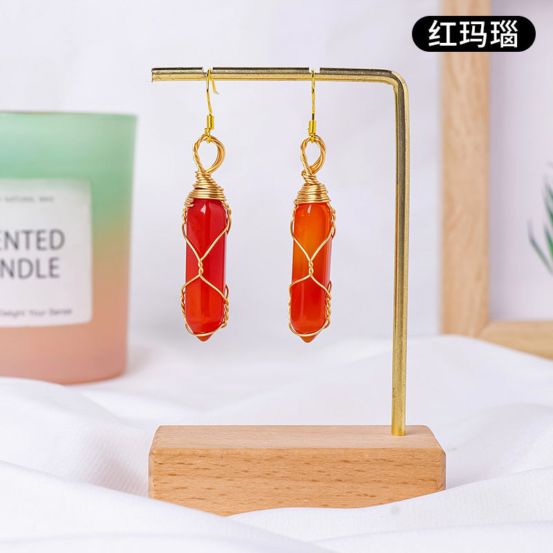 17-Color/Types, Crystal-wound double-pointed pillar earrings