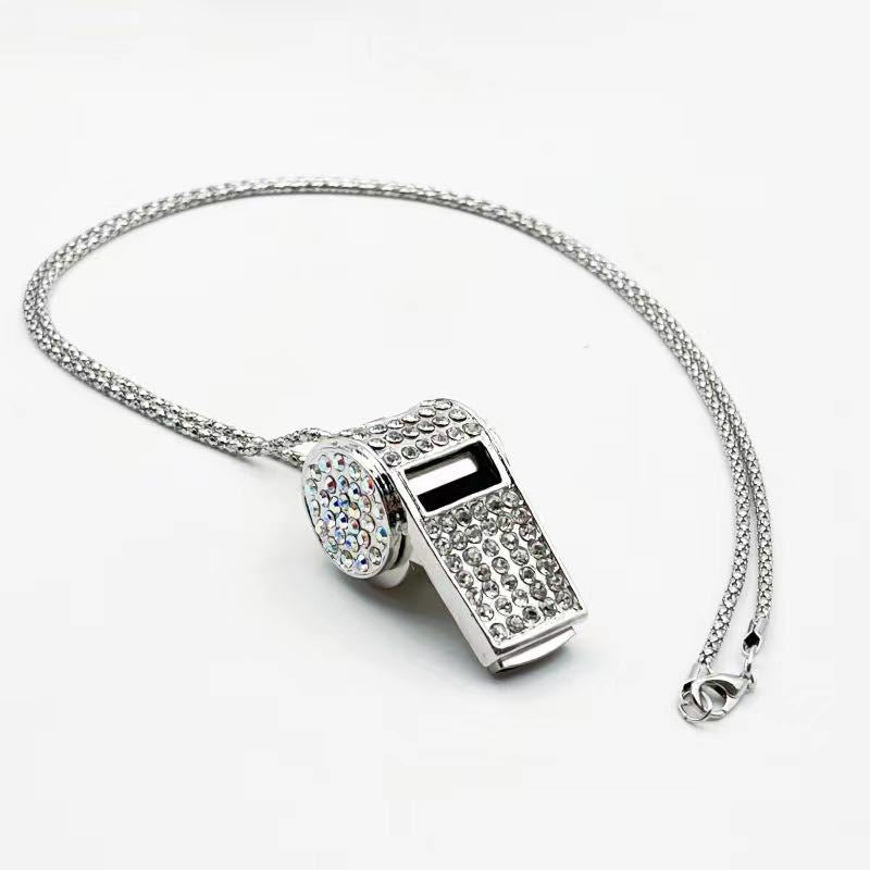 Exquisite Diamond double-layer whistle, keychain, metal crystal whistle, car pendant, keyring