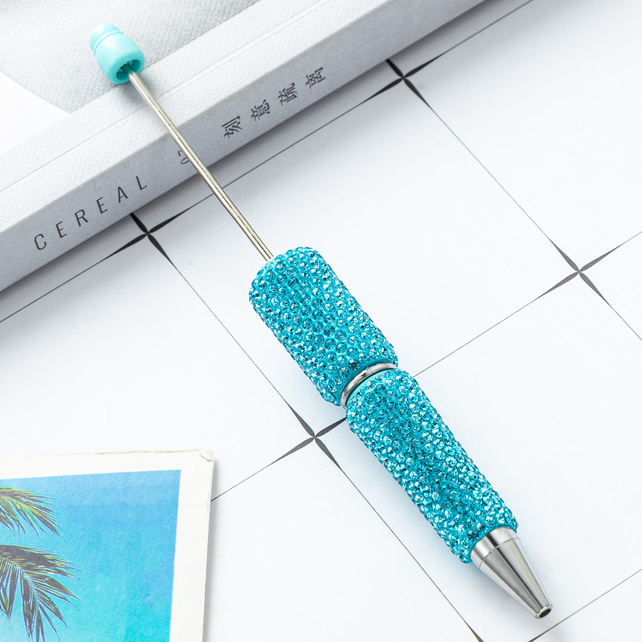 DIY full diamond beaded ballpoint pen, hand-pasted diamond multi-color, plastic beaded ballpoint pen, multi-color rotating bead pen