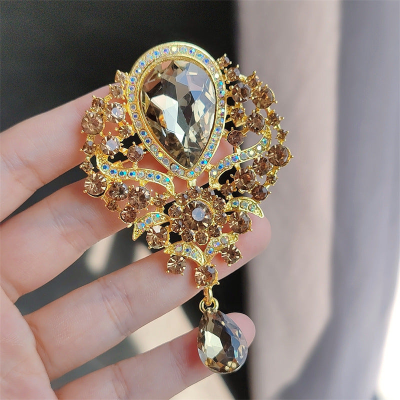 6-Color Stylish Retro Crystal Brooch, Alloy Rhinestone Pin, Colored Pendant Corsage