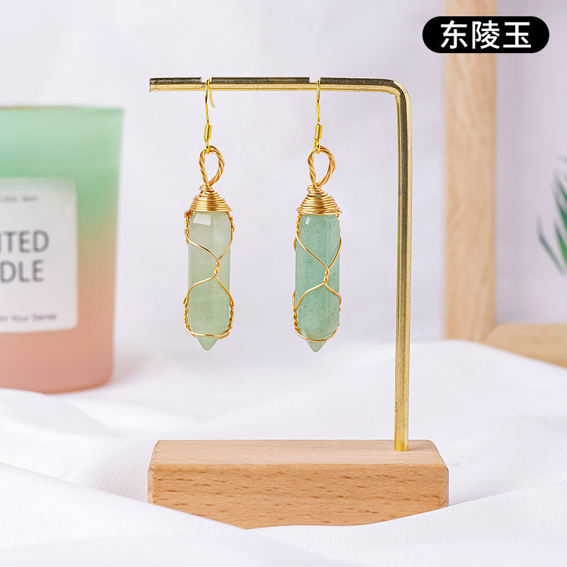 17-Color/Types, Crystal-wound double-pointed pillar earrings