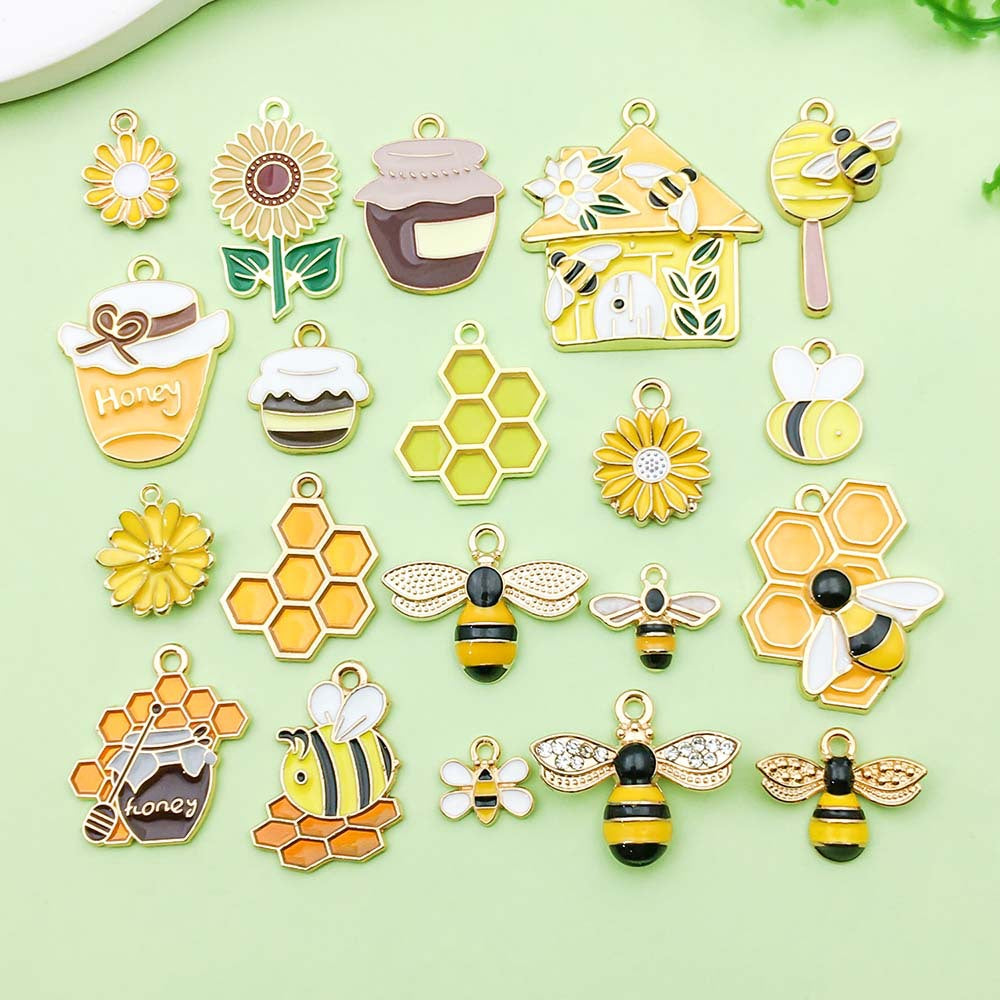Alloy 20 honeycomb gold plated enamel charm metal