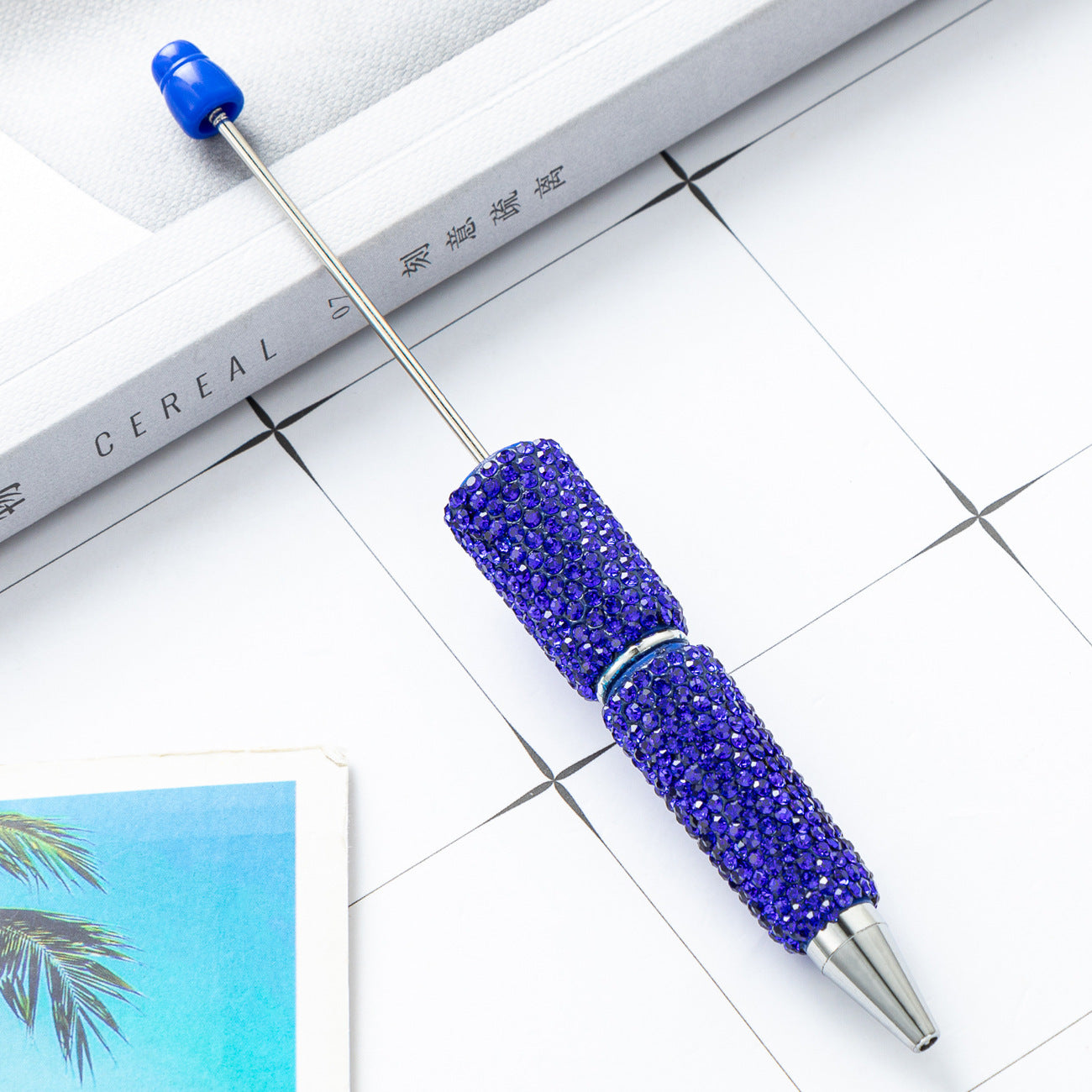 DIY full diamond beaded ballpoint pen, hand-pasted diamond multi-color, plastic beaded ballpoint pen, multi-color rotating bead pen