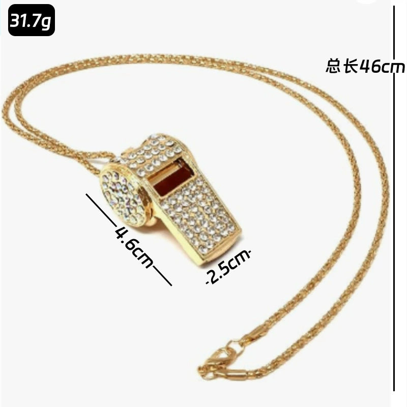 Exquisite Diamond double-layer whistle, keychain, metal crystal whistle, car pendant, keyring