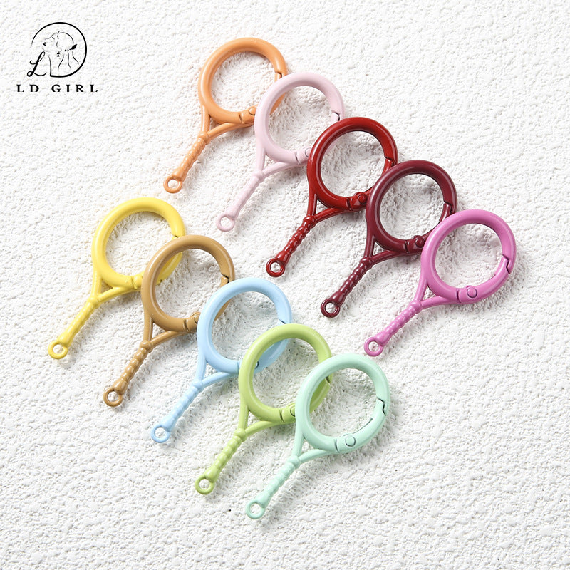 A Tennis racket spring buckle, open ring, spring ring, badminton racket keychain, DIY accessory buckle