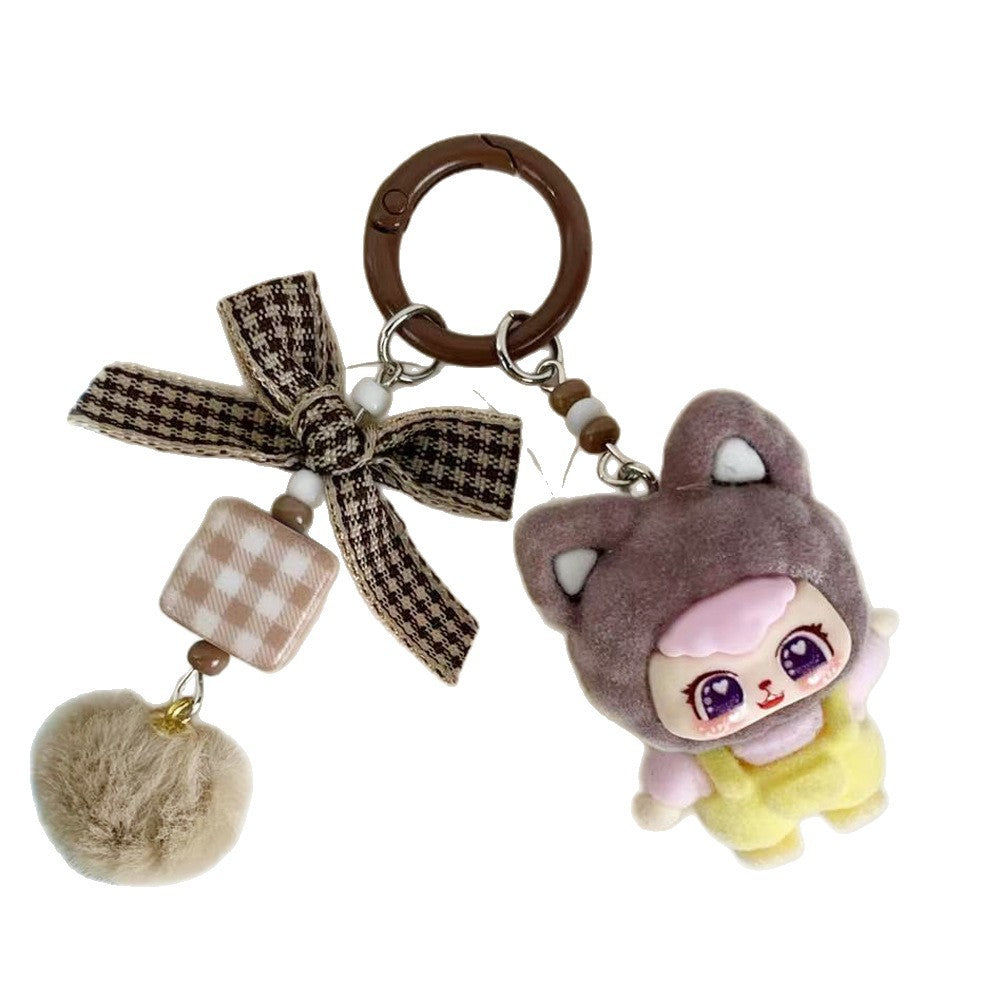 Flocking beckoning cat pear, cat jewelry accessories B