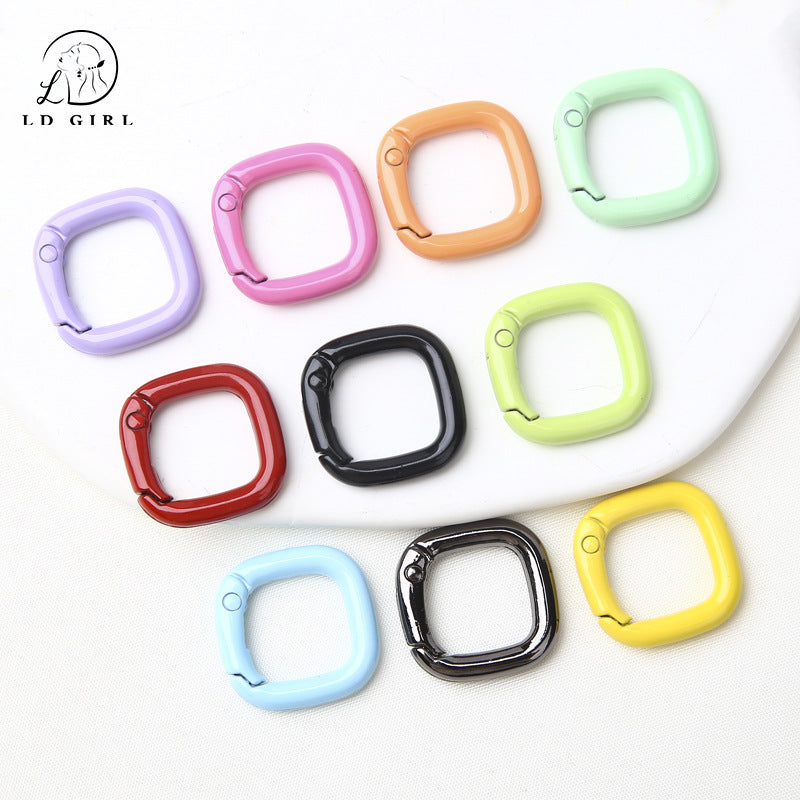 A colored paint, square spring buckle, DIY alloy jewelry accessories, keychain