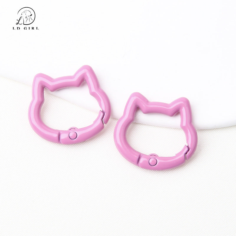 A Color paint cat head spring chain, key chain, DIY accessories, alloy connecting ring