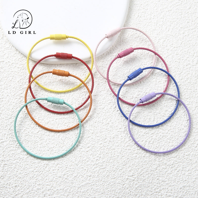 A candy colored wire rope ring