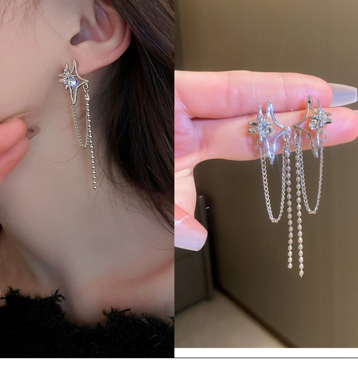 E12,925 Silver Needle Geometric Pearl Earrings G