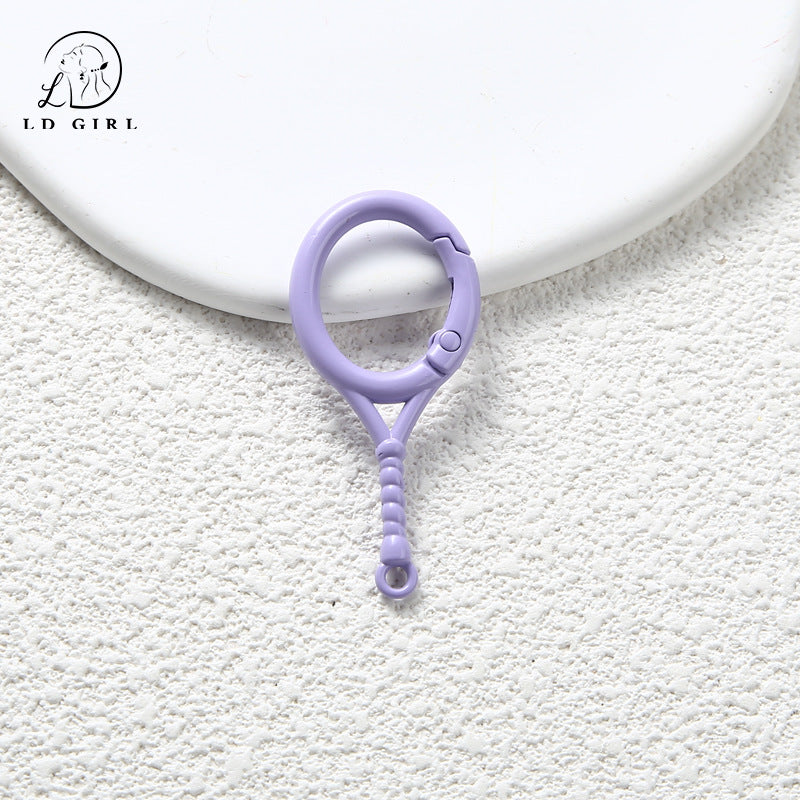 A Tennis racket spring buckle, open ring, spring ring, badminton racket keychain, DIY accessory buckle