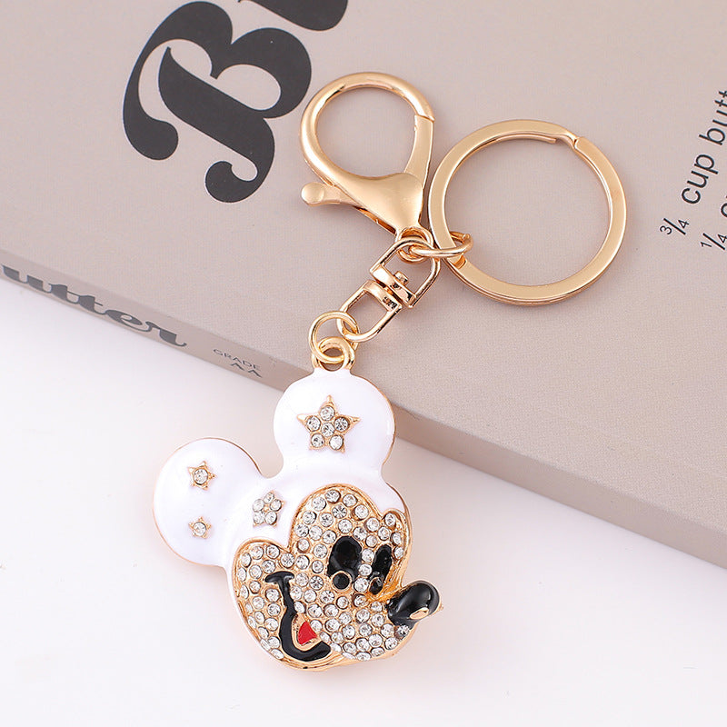 Mickey  car keychain, pendant, metal cartoon Mickey, diamond-encrusted backpack pendant.