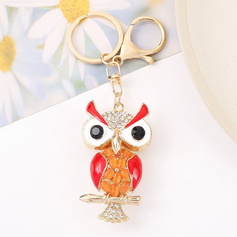 26-Color, Cartoon Owl with Diamonds, Metal Keychain