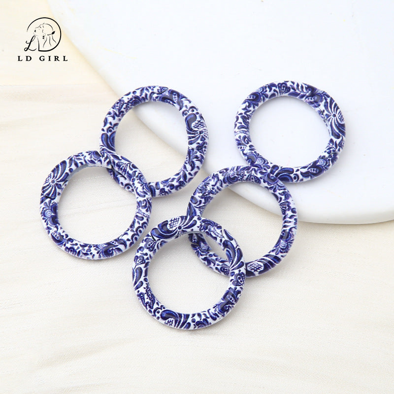 A blue and white porcelain pattern spring buckle, DIY jewelry accessories, mobile phone chain keychain