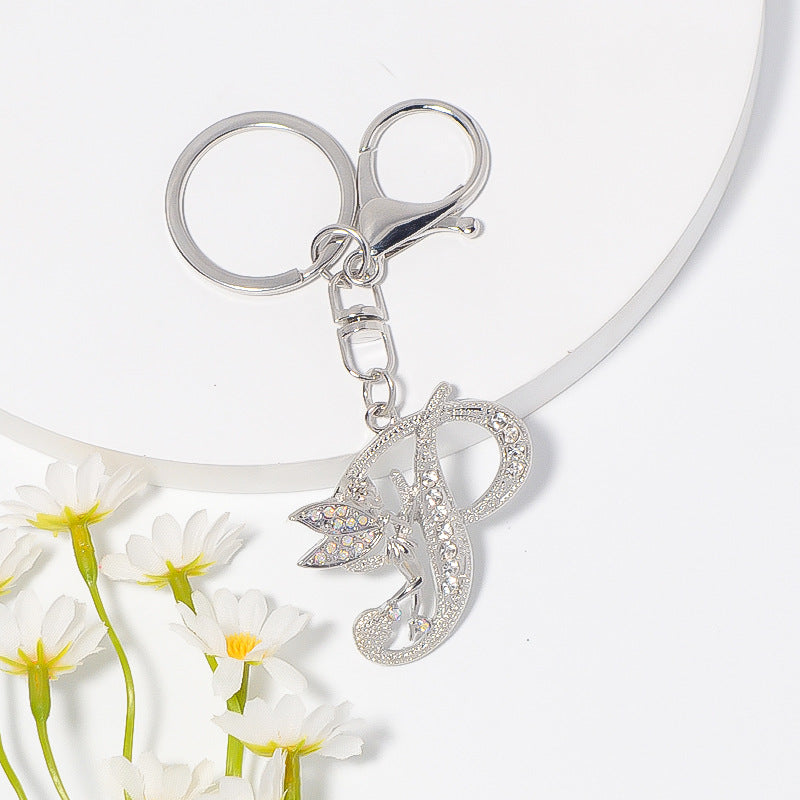 Alloy diamond English letters, key chain, little angel car key pendant