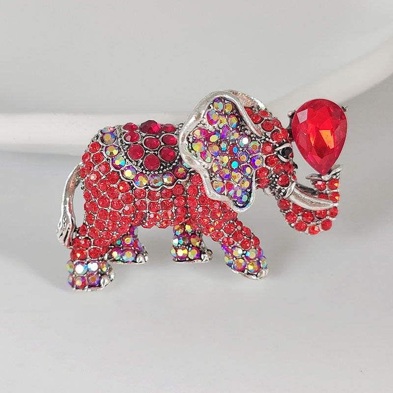 10-Color Alloy Diamond-Studded Elephant Brooch