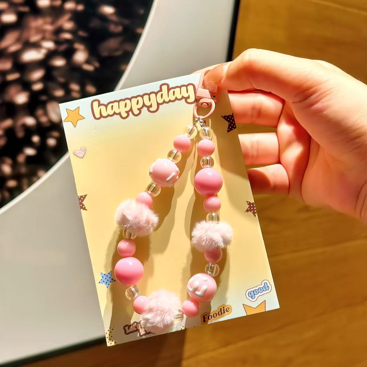 C2 new hairball hand-painted beads/plush mobile phone chain/wrist pendant/bag keychain