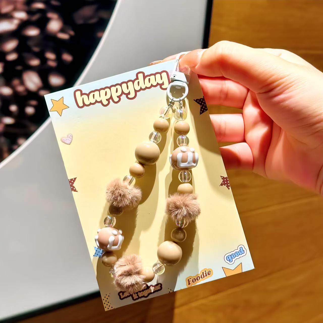 C2 new hairball hand-painted beads/plush mobile phone chain/wrist pendant/bag keychain