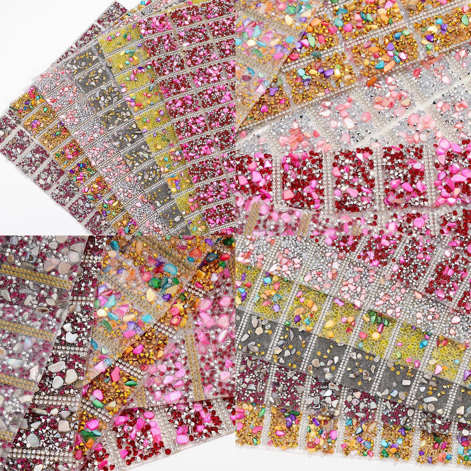 6-Color Pointed bottom rhinestone with colored gravel double-sided tape square drill piece [whole piece 24 * 40cm small square 3 * 4cm]