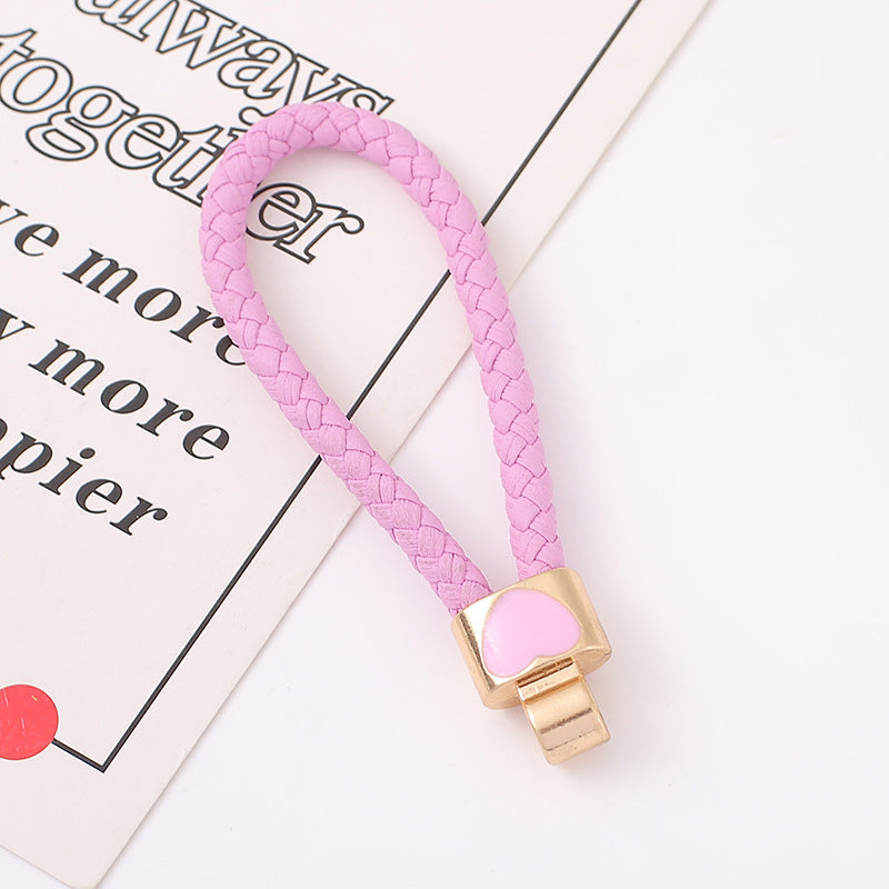 7-Color Alloy love leather rope, keychain, woven car pendant, colored keychain pendant