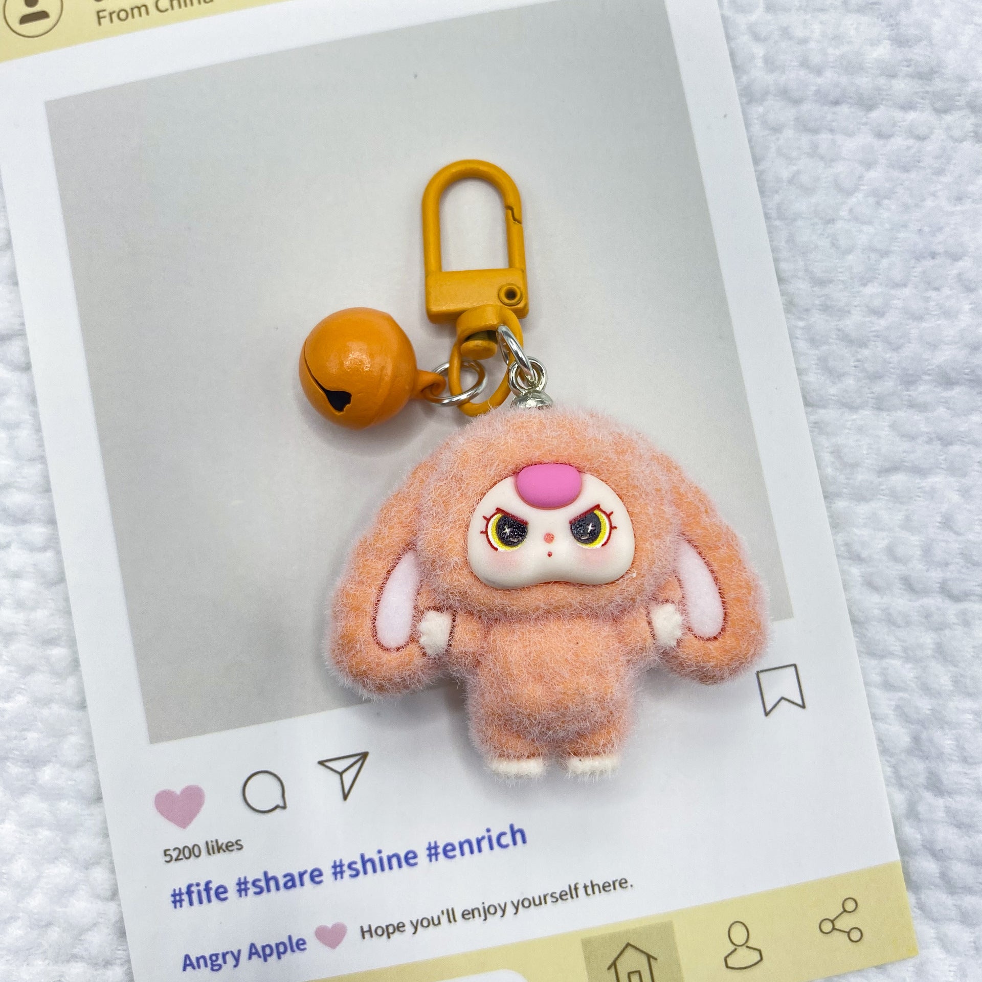 Three-dimensional flocking lop-eared rabbit, keychain pendant schoolbag