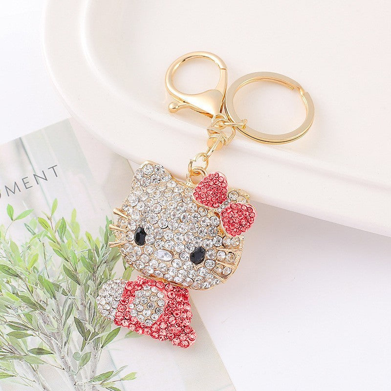 7-Color Diamond cat, car keychain, metal bag pendant, key chain ring.