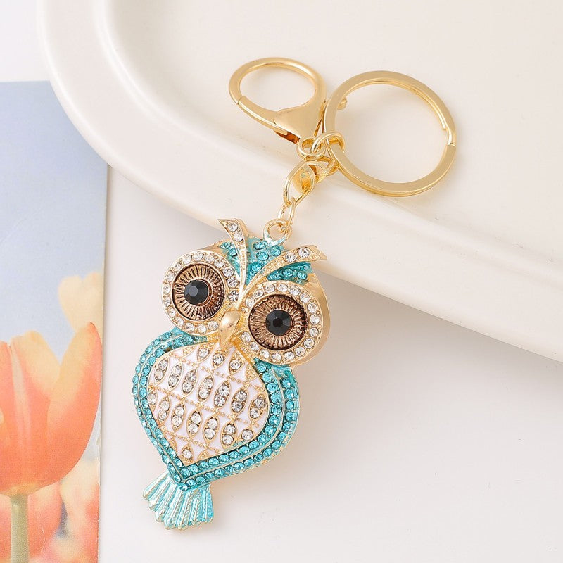 26-Color, Cartoon Owl with Diamonds, Metal Keychain
