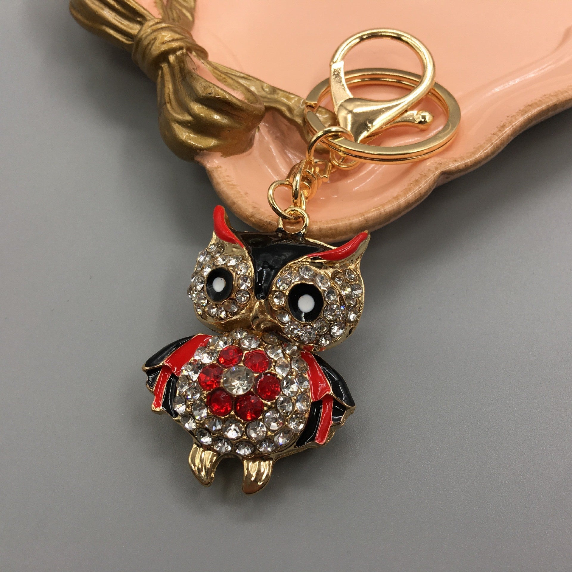 26-Color, Cartoon Owl with Diamonds, Metal Keychain
