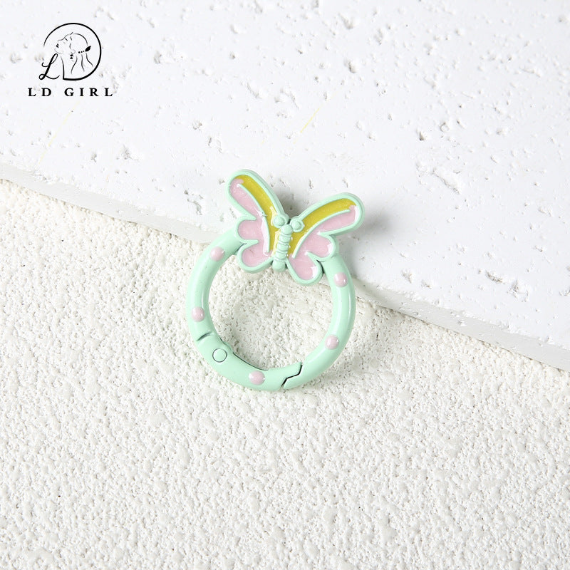 A butterfly spring buckle, mobile phone chain spring ring, cartoon open keychain, DIY alloy accessories