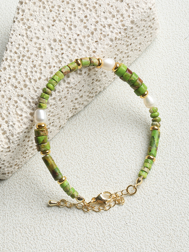 Natural emperor pine/septum/round tube loose beads/DIY accessories【绿浮】