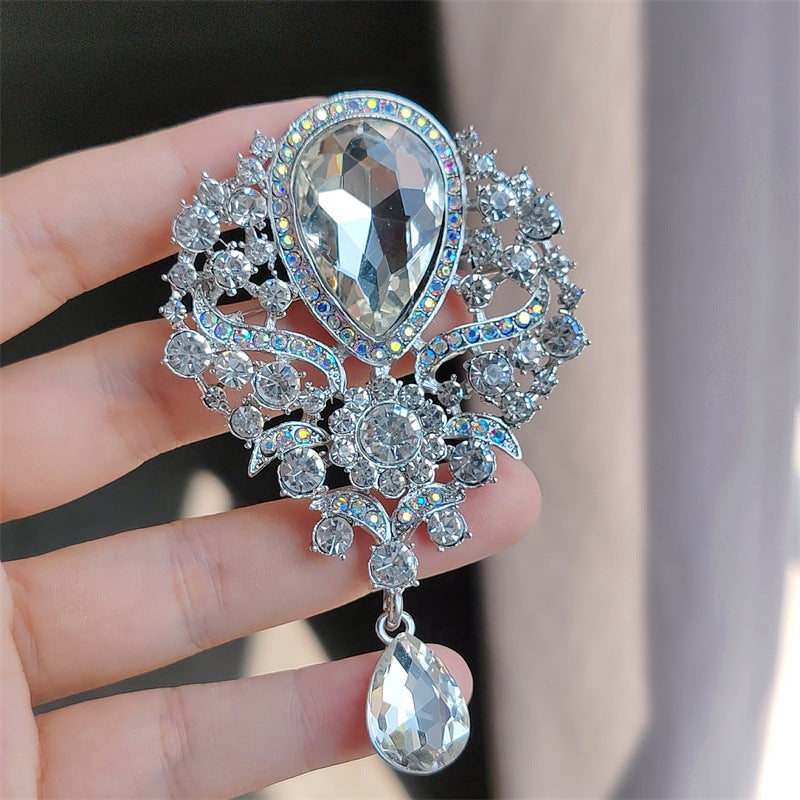 6-Color Stylish Retro Crystal Brooch, Alloy Rhinestone Pin, Colored Pendant Corsage