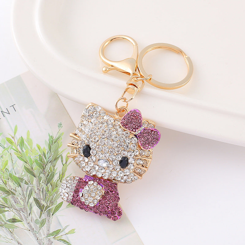 7-Color Diamond cat, car keychain, metal bag pendant, key chain ring.