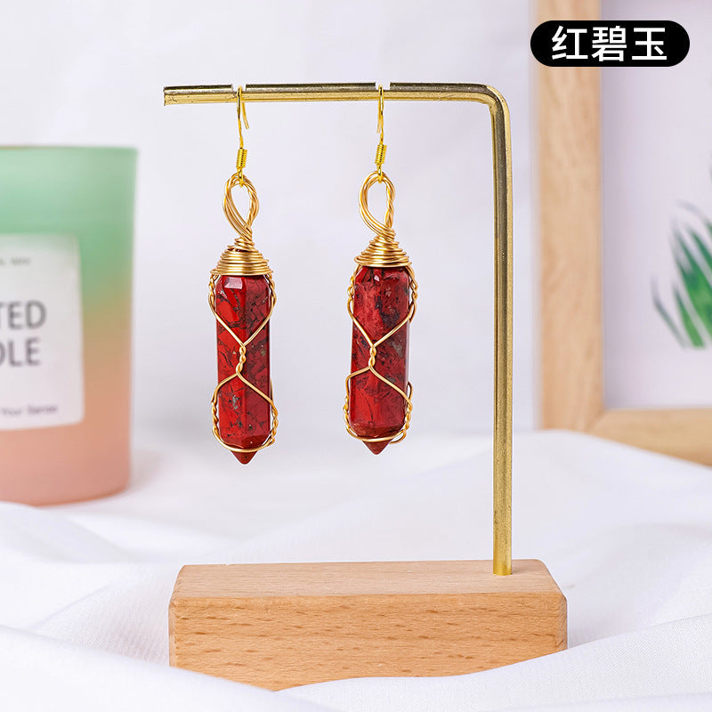 17-Color/Types, Crystal-wound double-pointed pillar earrings