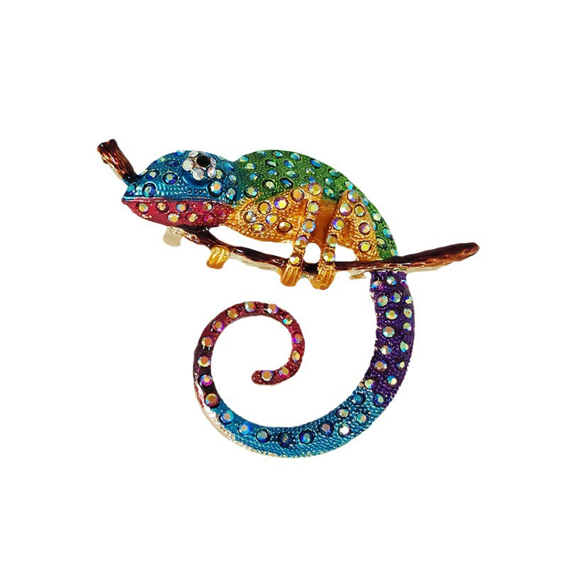 3-Color Diamond Chameleon Brooch