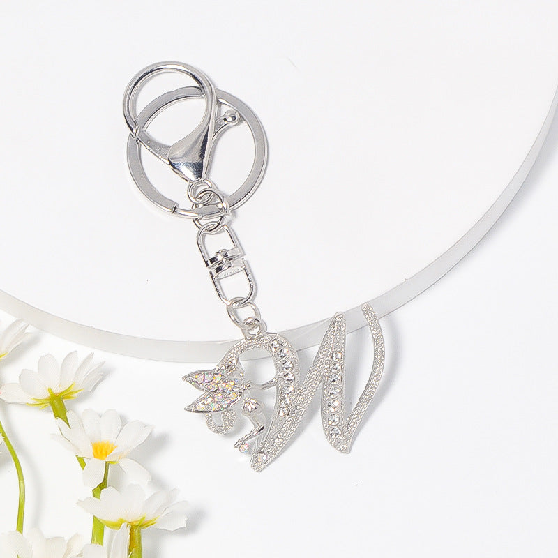 Alloy diamond English letters, key chain, little angel car key pendant