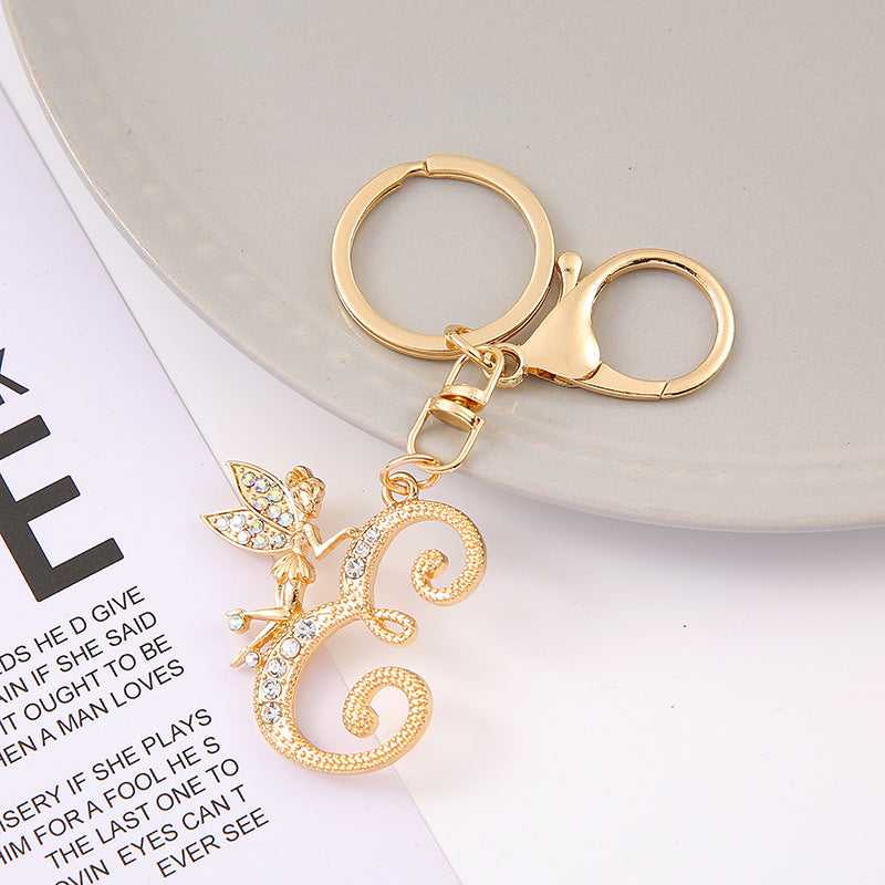 Alloy diamond English letters, key chain, little angel car key pendant