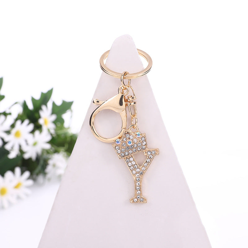 Metal Diamond letter keychain, premium key ring, rhinestone backpack charm