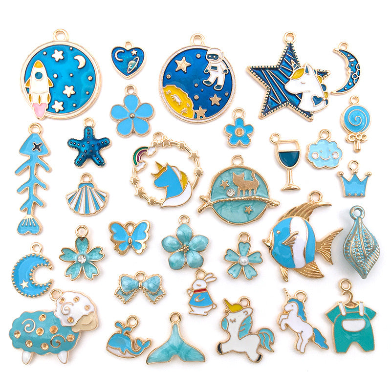 lake blue mixed 31 assorted gold plated enamel charm
