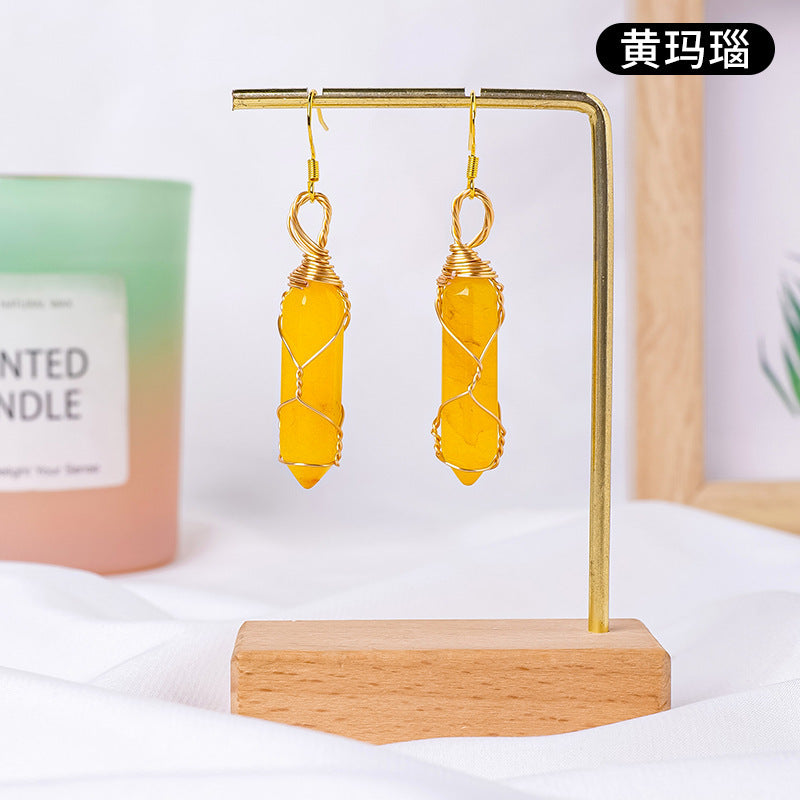 17-Color/Types, Crystal-wound double-pointed pillar earrings